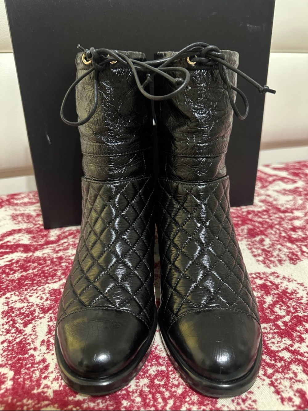 CHANEL Black Quilted Crumpled Calfskin Leather Short Boots with CC Logo - Picture 4 of 15